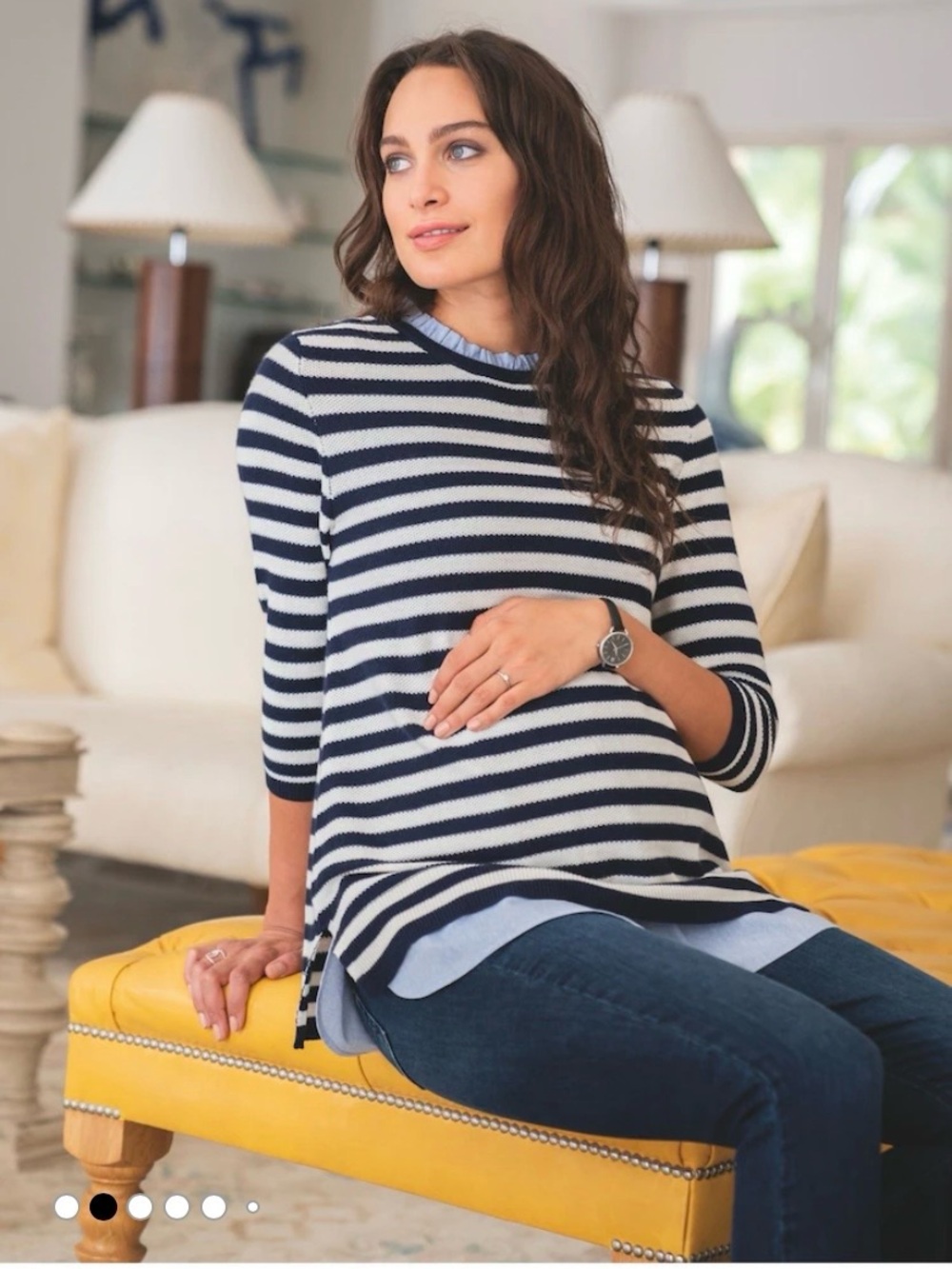 Seraphine Striped Navy and White Maternity & Nursing Layered Sweater and Shirt
